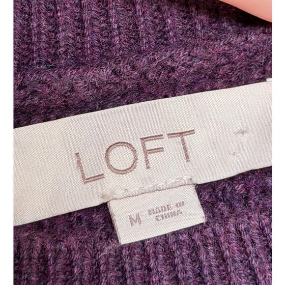 LOFT Ann Taylor 100% Cotton Shaker Knit Crew Neck Sweater Sz M Purple Cozy Layer - Picture 3 of 8